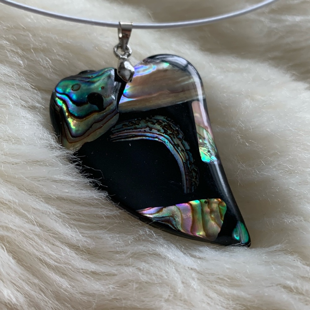 Abalone shell heart choker necklace